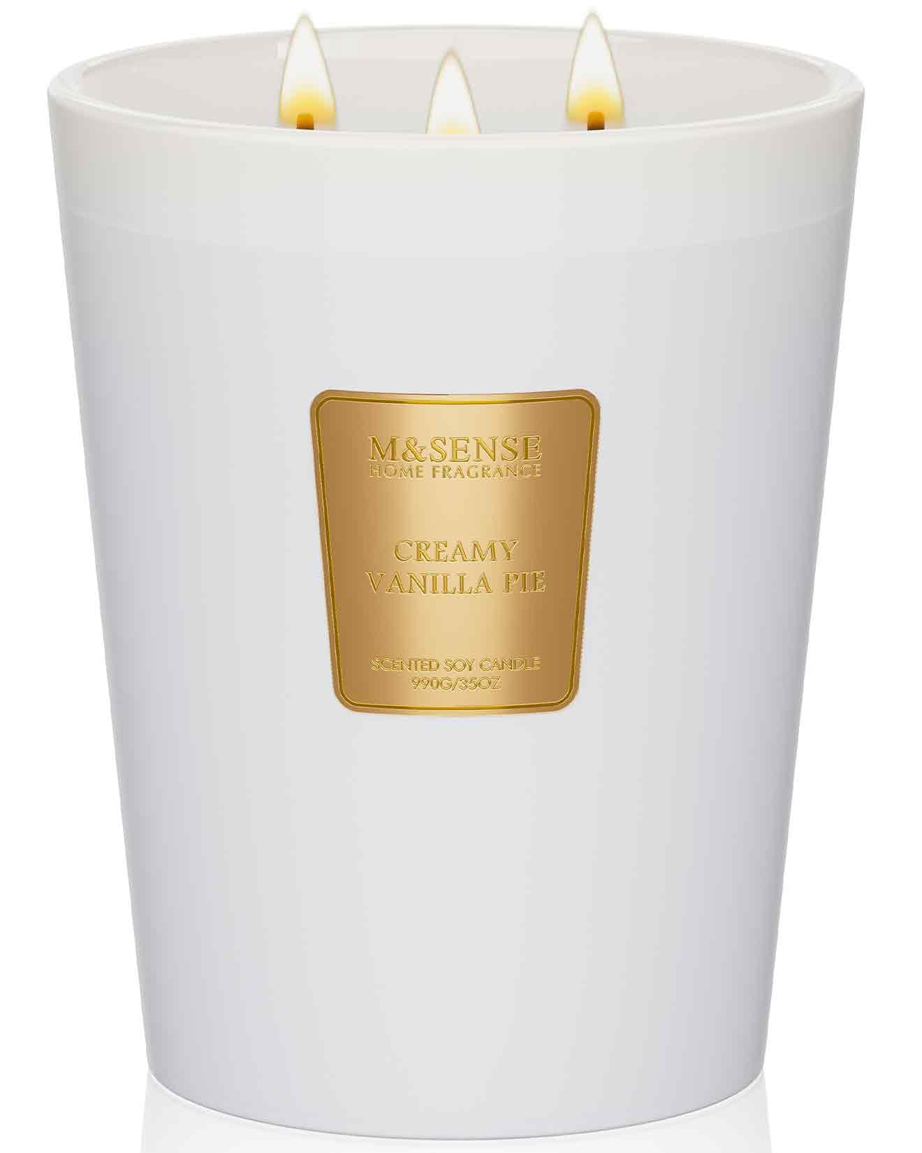 M&SENSE Vanille Duftkerze 990g – 150 Stunden Brenndauer mit 3-Docht Aromatherapie