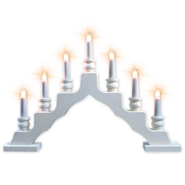weigla Schwedenleuchter Weiss – Erzgebirge Schwibbogen mit 7 LED-Kerzen & Ersatzlampe