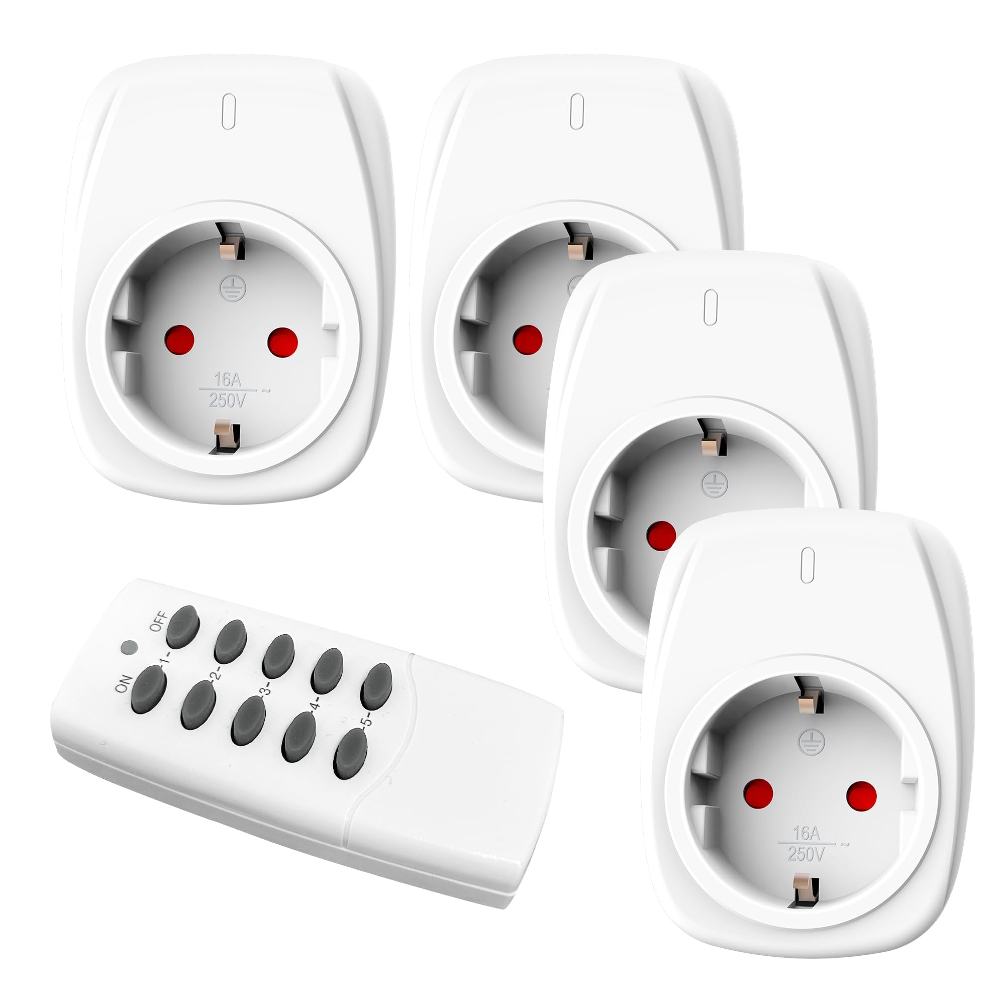 HBN 4er Funksteckdosen-Set mit Fernbedienung – 16A/3.680W Reichweite 30m