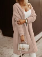 Tongmingyun Damen Cardigan Lang mit Kapuze – Grobstrick Strickjacke für Herbst & Winter – Bild 2