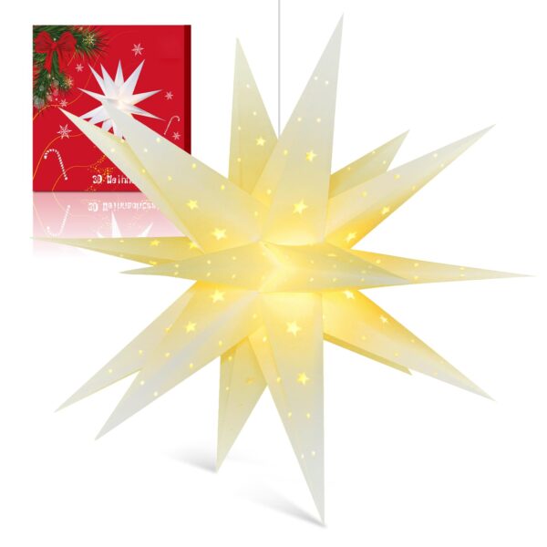Sky angle 3D LED Weihnachtsstern 60 cm – Warmweisse Beleuchtung mit Timer für Innen & Aussen