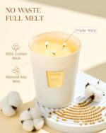 M&SENSE Vanille Duftkerze 990g – 150 Stunden Brenndauer mit 3-Docht Aromatherapie – Bild 3