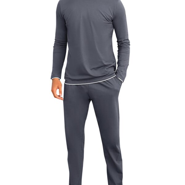 Aseniza Herren Schlafanzug Lang – 100% Baumwolle Pyjama mit Langarmshirt für Winter
