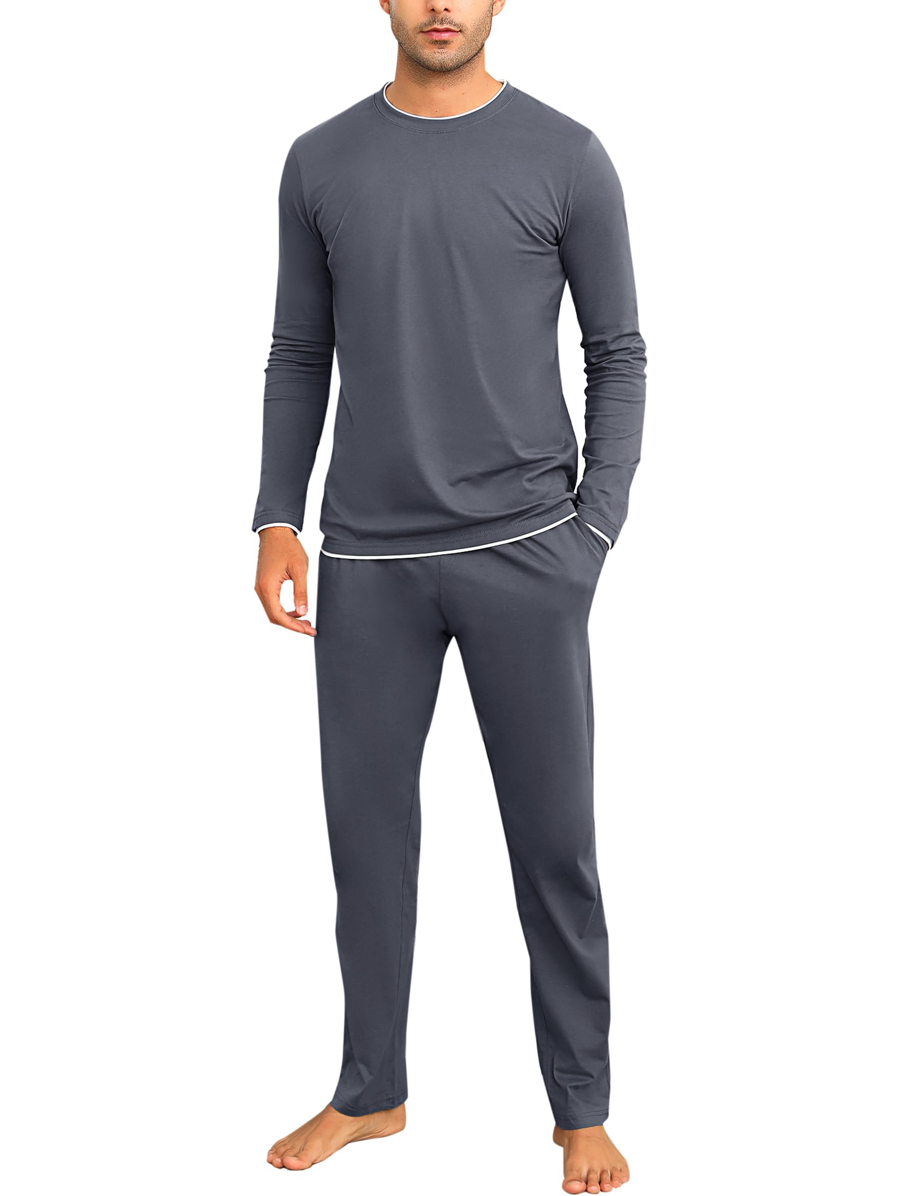 61AIFvQOjKL._SY2340_-1.jpg Aseniza Herren Schlafanzug Lang – 100% Baumwolle Pyjama mit Langarmshirt für Winter – Bild 1