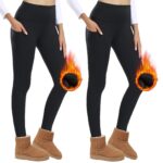 AMIYOYO Thermo-Leggings Damen Winter High Waist mit Taschen – 2er Pack