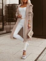 Tongmingyun Damen Cardigan Lang mit Kapuze – Grobstrick Strickjacke für Herbst & Winter – Bild 4