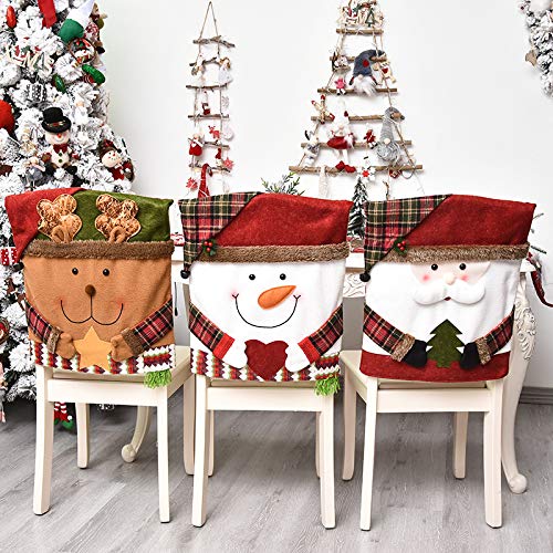 3er Set Weihnachts-Stuhlhussen für Esszimmerstühle – Festliche Dekoration Stil A