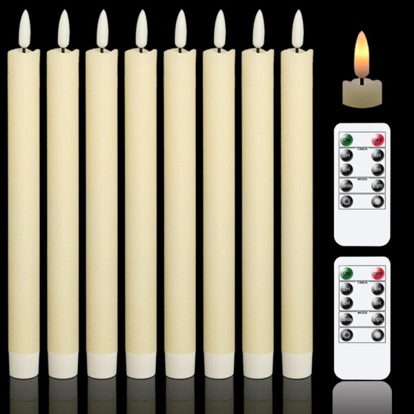 Eldnacele LED Stabkerzen 8er Set mit Fernbedienung & Timer – Flammenlose Echtwachskerzen Elfenbein