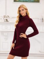 Imuedaen Strickkleid Damen Rollkragen Langarm – Elegantes Tunika Pulloverkleid für Herbst & Winter – Bild 4