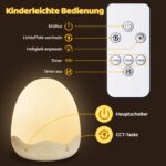 COOLNIGHT Ei-Nachtlicht mit 10 Farben & 10 Helligkeitsstufen – Dimmbar mit Fernbedienung & Timer für Baby – Bild 9