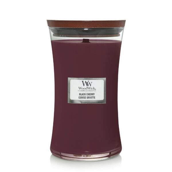 WoodWick Sanduhr Duftkerze Black Cherry – 130 Stunden Brenndauer mit knisterndem Holzdocht
