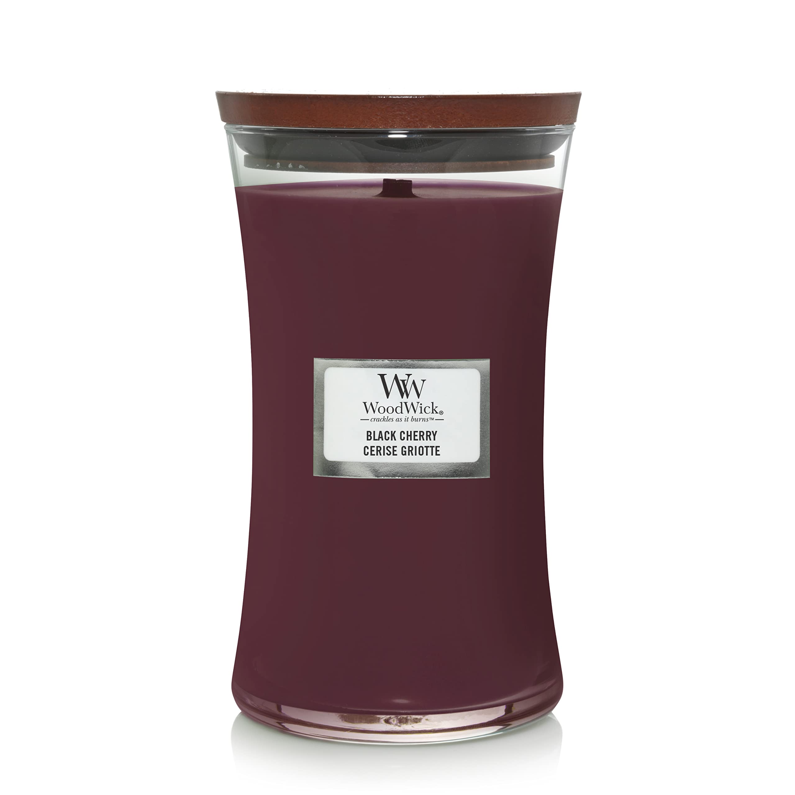 WoodWick Sanduhr Duftkerze Black Cherry – 130 Stunden Brenndauer mit knisterndem Holzdocht