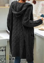 GeGekoko Damen Strickjacke mit Kapuze – Grobstrick Cardigan Langarm für Herbst & Winter – Bild 4