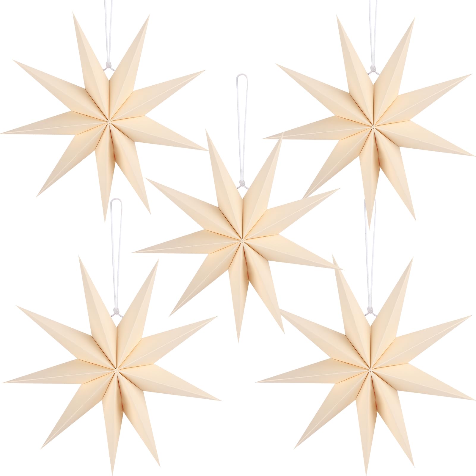 61TAoIfQ4-L._SY1601_.jpg BestoFun 5er Set Papiersterne 30cm Beige – Faltbare Faltsterne für Weihnachtsdeko – Bild 1