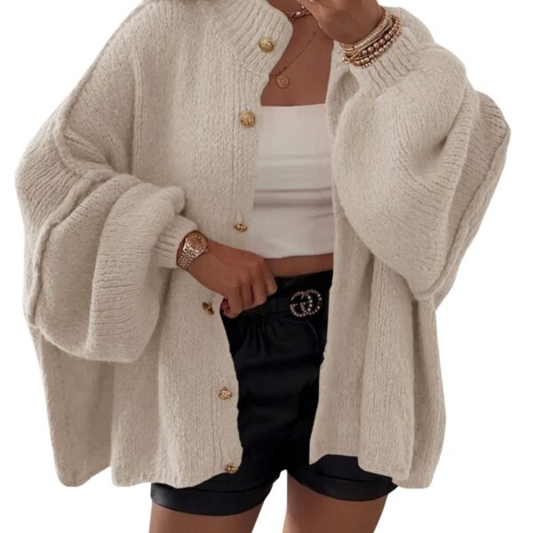 Saodimallsu Strickjacke Damen Oversized mit Laternenärmeln – Cardigan für Herbst & Winter