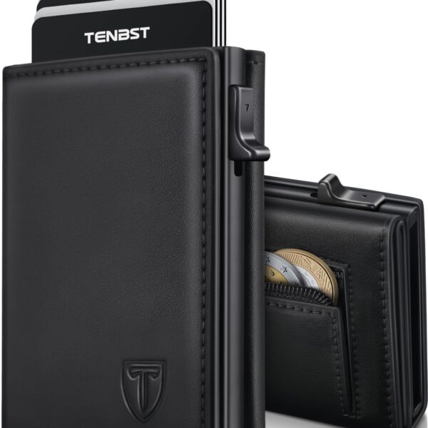 TENBST Herren Geldbörse mit RFID Schutz – Slim Wallet mit 8 Kartenfächern & Münzfach