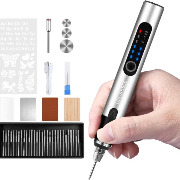 UEOAKSSE Kabelloser Gravierstift mit 60+ Zubehörteilen – USB-aufladbar für alle Materialien