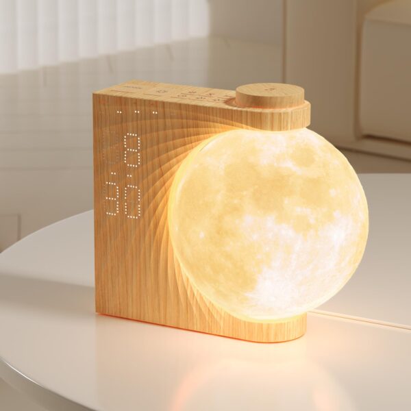 RETEYUNG 3D Mondlampe mit Lichtwecker & Doppel-Weckfunktion – LED-Uhr mit 8 RGB Farben & 10 Naturklängen