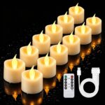 cimetech 12 LED Teelichter USB-C Wiederaufladbar mit Fernbedienung & Timer