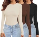 Ekouaer Damen Langarmshirt Thermo – Figurbetont, Vier-Wege-Stretch, 1er/3er Pack