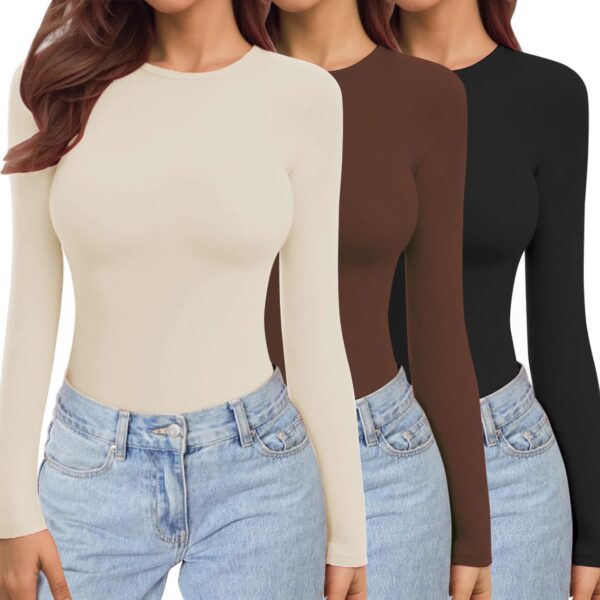 Ekouaer Damen Langarmshirt Thermo – Figurbetont, Vier-Wege-Stretch, 1er/3er Pack