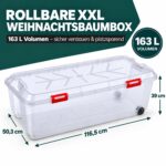 Kreher Weihnachtsbaum Aufbewahrungsbox XL mit Rollen transparent (2er-Set) – 116,5 x 50,3 x 39 cm – Bild 3