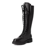 DREAM PAIRS Kniehohe Schnürstiefel Damen – Chunky Plateau mit rutschfester Sohle & Fleecefutter