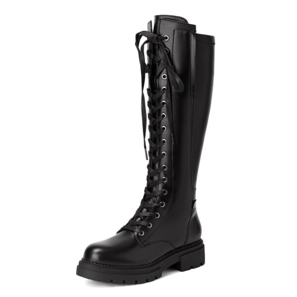 DREAM PAIRS Kniehohe Schnürstiefel Damen – Chunky Plateau mit rutschfester Sohle & Fleecefutter
