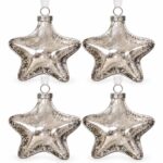 DN DECONATION Weihnachtskugeln Set – 4 Glassterne Silber mit Crackle-Optik