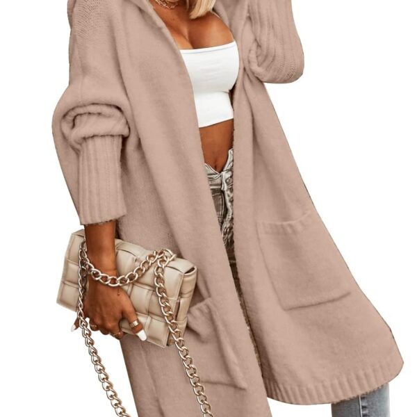 Tongmingyun Damen Cardigan Lang mit Kapuze – Grobstrick Strickjacke für Herbst & Winter