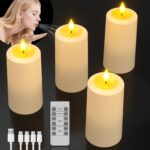SoulBay LED Kerzen 4er Set Aufladbar – Blasfunktion & Fernbedienung für sichere Dekoration