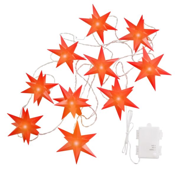 OVILUM 3D Stern Lichterkette rot mit LED & Timer – 10 Leuchtsterne à Ø 12 cm