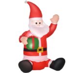 HOMCOM Aufblasbarer Weihnachtsmann 120cm mit LED-Beleuchtung – IP44 Weihnachtsdeko für Innen & Aussen
