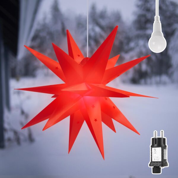 SALCAR 60cm 3D LED Leuchtstern Rot – Wetterfester Weihnachtsstern für Innen & Aussen