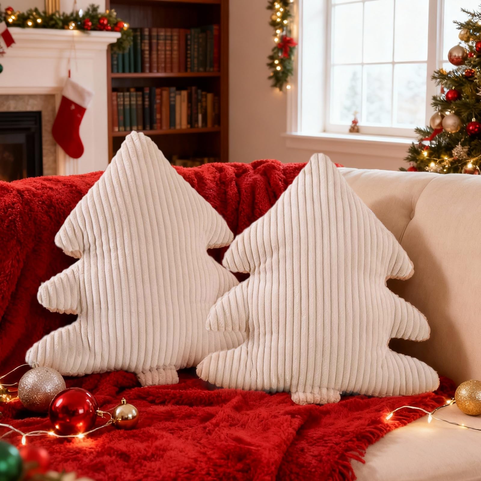 Lanpn 2er Set Weihnachtsbaum Kissen 45,5x41cm – Flauschige Dekokissen für Sofa & Bett