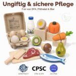 Lehoo Castle Kaufladen Zubehör Holz – 23-teiliges Kinderküche Set mit Einkaufstasche für Kinder ab 3 – Bild 5