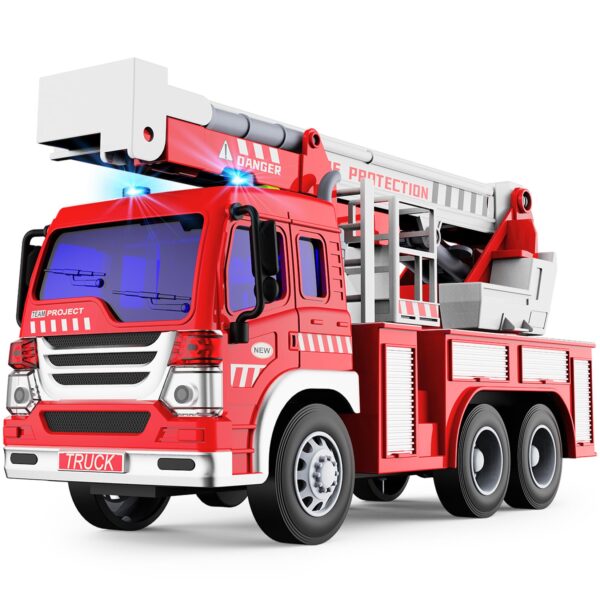 GizmoVine Feuerwehrauto Groß mit Drehleiter – Spielzeugauto mit Sound & Licht für Kinder ab 3 Jahren
