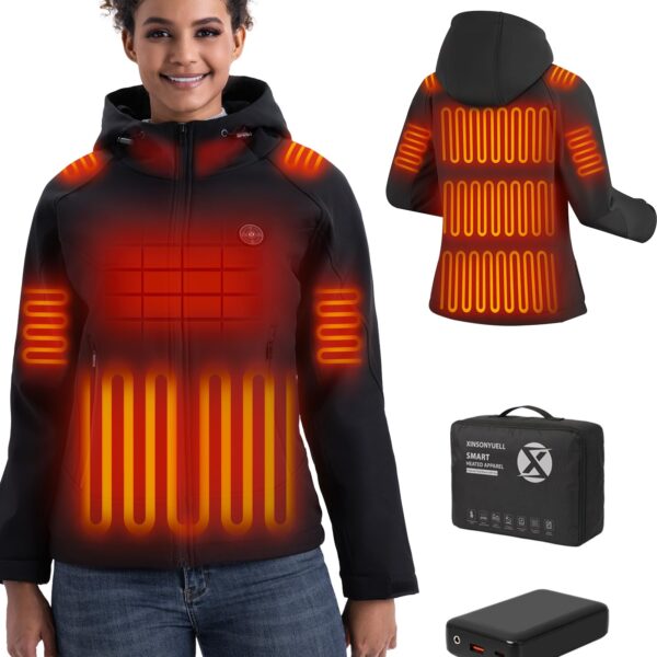 XINSONYUELL Heizjacke Damen mit 16000mAh Powerbank – 15 Heizzonen für Outdoor-Winter