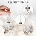 DN DECONATION Weihnachtskugeln Set – 4 Glassterne Silber mit Crackle-Optik – Bild 8