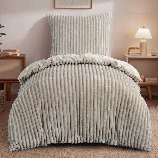 RUIKASI Flanell Bettwäsche 135x200 Beige 2teilig – Wärmende Winterbettwäsche mit Reisssverschluss
