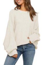Fessceruna Damen Oversize Strickpullover mit Fledermausärmel – Wärmender Winterpulli