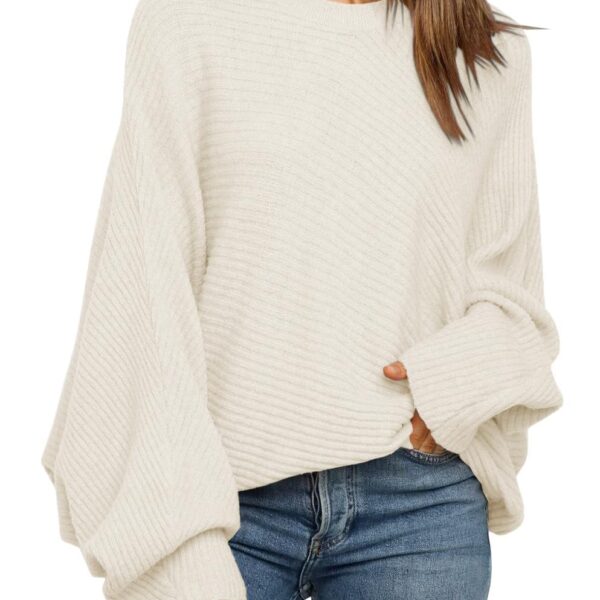 Fessceruna Damen Oversize Strickpullover mit Fledermausärmel – Wärmender Winterpulli