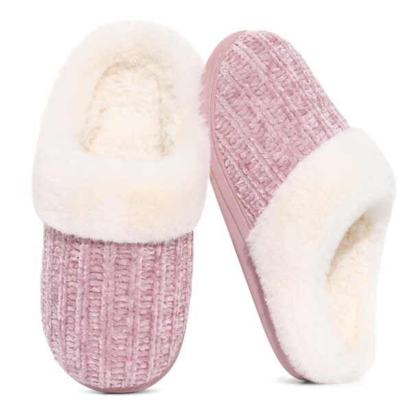 Evshine Damen Hausschuhe Winter mit Memory-Schaum – Warme Strickhausschuhe rutschfest