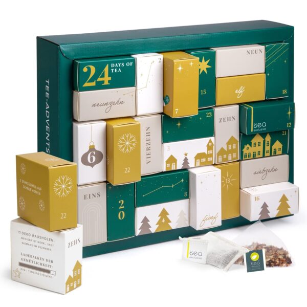 Tee exclusive Erlebnis Adventskalender 2026 – 24 Premium Teesorten in Pyramidenbeutel (37x29cm)