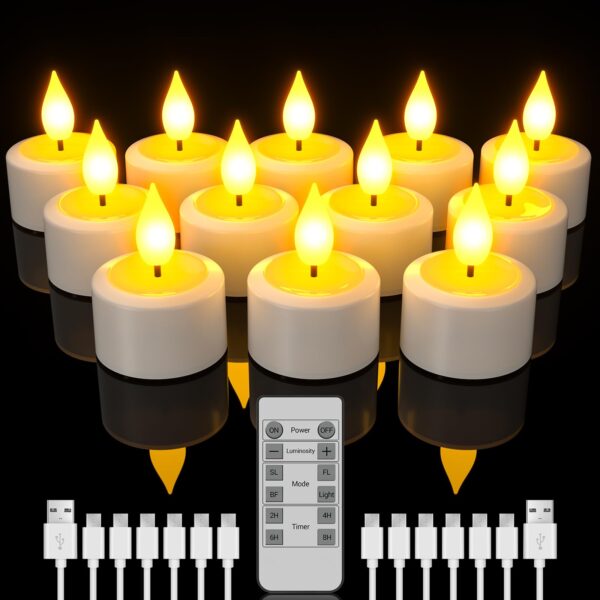 SoulBay LED Teelichter 12er Set Wiederaufladbar – Fernbedienung, Timer & Dimmbar