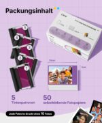 Liene Pearl N200 Pro Nachfüllset: 50 Fotopapier & 5 Farbbänder – Sofort haftend & wasserfest – Bild 3