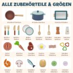 Lehoo Castle Kinderküche Zubehör aus Holz – Spielküche Set mit Kochgeschirr & Lebensmittel ab 3 Jahren – Bild 6