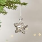 DN DECONATION Weihnachtskugeln Set – 4 Glassterne Silber mit Crackle-Optik – Bild 6