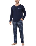 Bresdk Herren Schlafanzug Baumwolle – Zweiteiliges Pyjama Set mit V-Ausschnitt für Winter