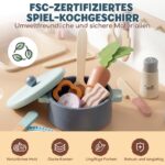 Lehoo Castle Kinderküche Zubehör aus Holz – Spielküche Set mit Kochgeschirr & Lebensmittel ab 3 Jahren – Bild 4